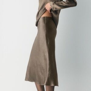 Babaton Black Satin Midi Skirt